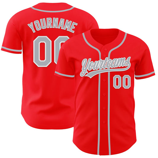 Custom Fire Red Gray-White Authentic Baseball Jersey - Sky-Custom