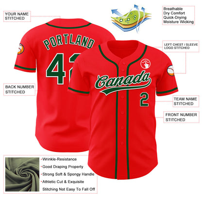 Custom Fire Red Green-White Authentic Baseball Jersey - Sky-Custom