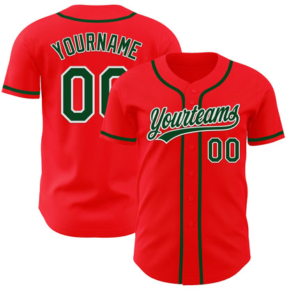 Custom Fire Red Green-White Authentic Baseball Jersey - Sky-Custom