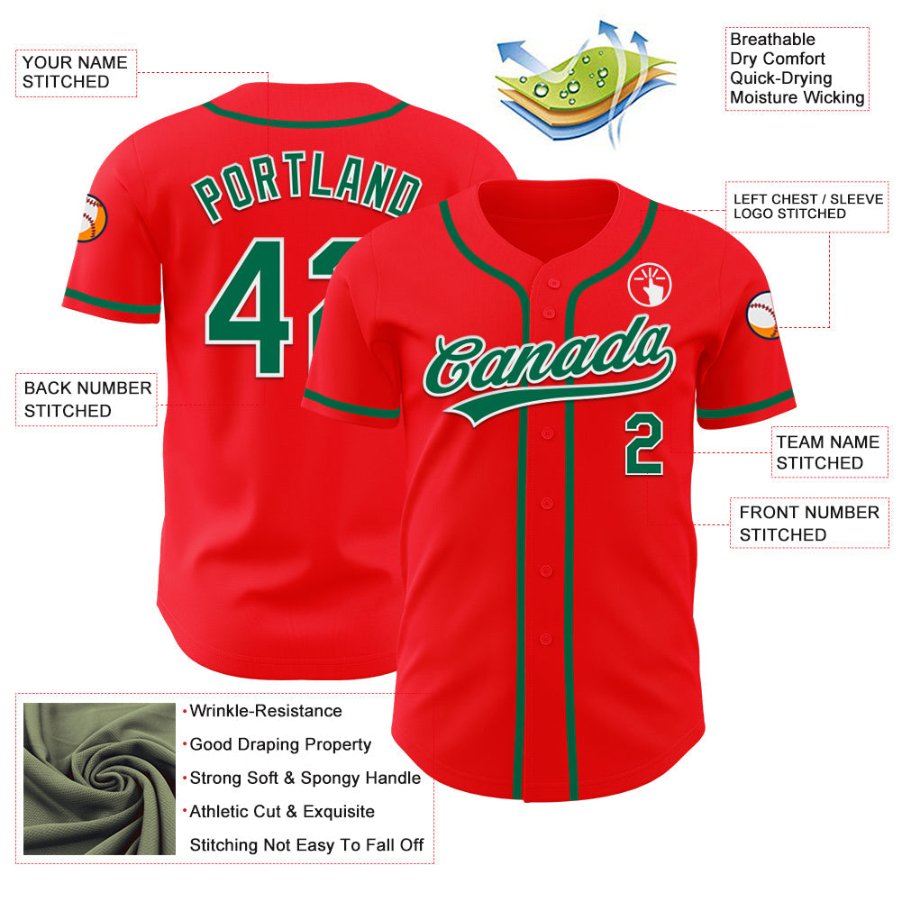 Custom Fire Red Kelly Green-White Authentic Baseball Jersey - Sky-Custom