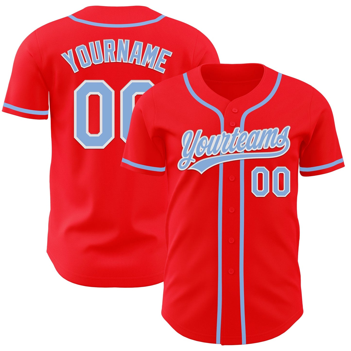 Custom Fire Red Light Blue-White Authentic Baseball Jersey - Sky-Custom