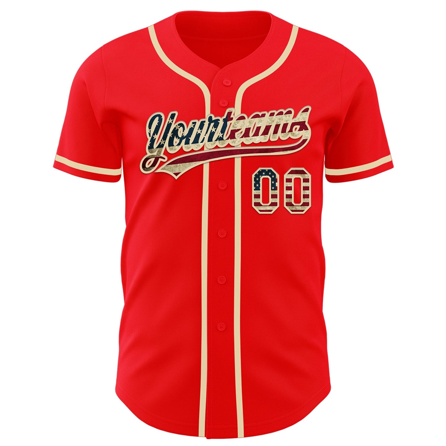 Custom Fire Red Vintage USA Flag-Cream Authentic Baseball Jersey - Sky-Custom