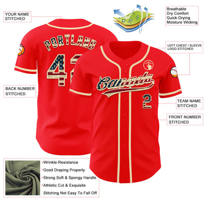 Custom Fire Red Vintage USA Flag-Cream Authentic Baseball Jersey - Sky-Custom