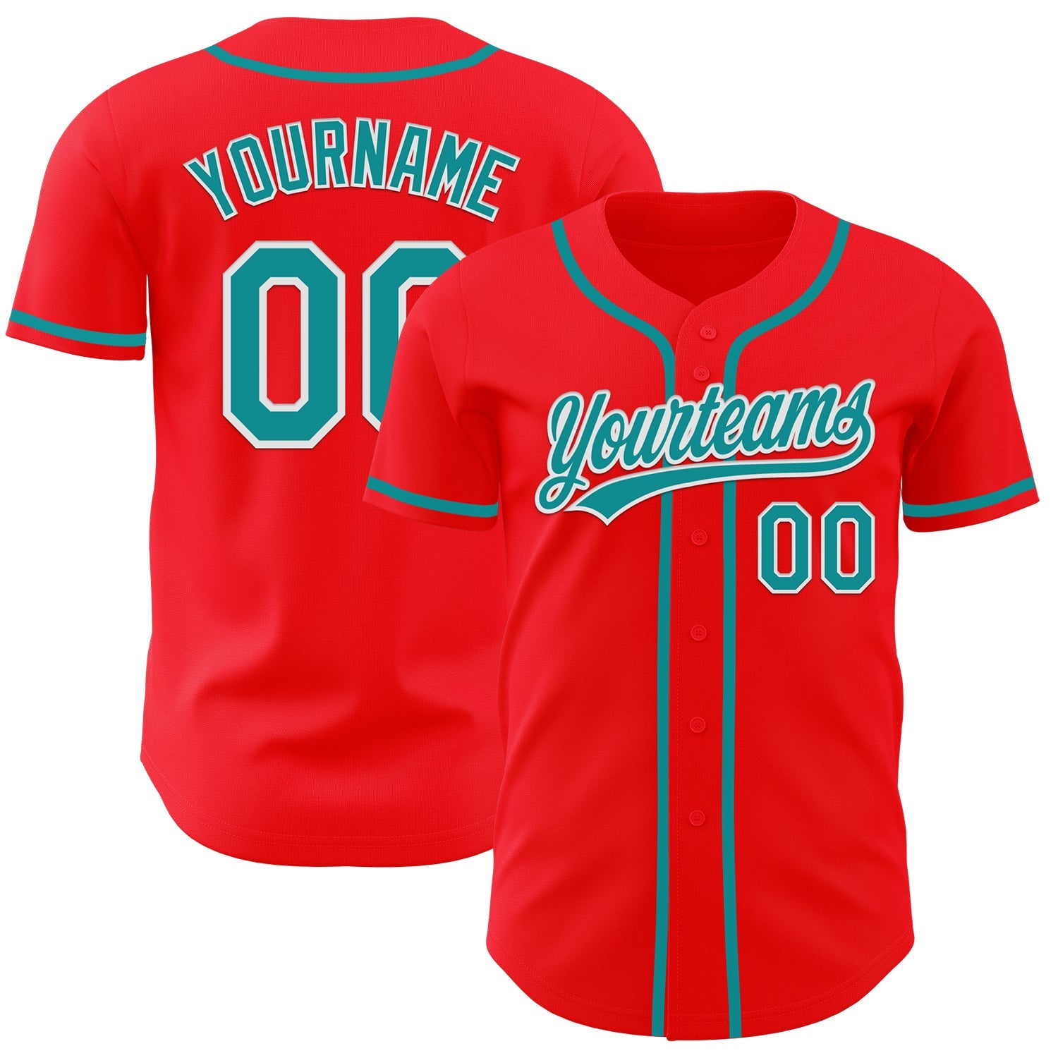 Custom Fire Red Teal-White Authentic Baseball Jersey - Sky-Custom
