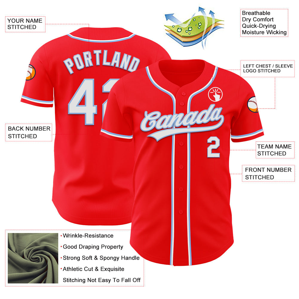 Custom Fire Red White-Light Blue Authentic Baseball Jersey - Sky-Custom