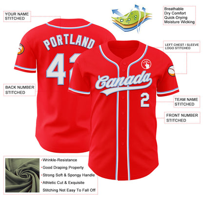 Custom Fire Red White-Light Blue Authentic Baseball Jersey - Sky-Custom