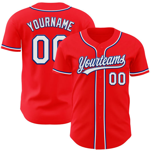 Custom Fire Red White-Royal Authentic Baseball Jersey - Sky-Custom