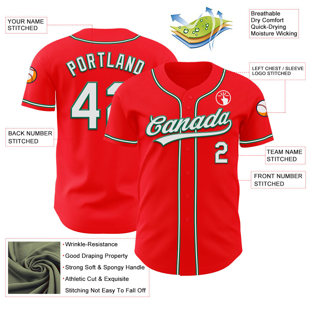 Custom Fire Red White-Kelly Green Authentic Baseball Jersey - Sky-Custom