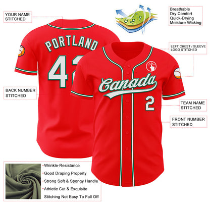 Custom Fire Red White-Kelly Green Authentic Baseball Jersey - Sky-Custom