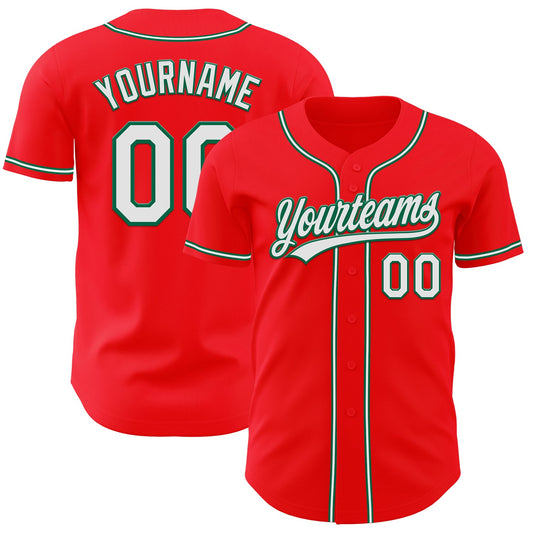 Custom Fire Red White-Kelly Green Authentic Baseball Jersey - Sky-Custom
