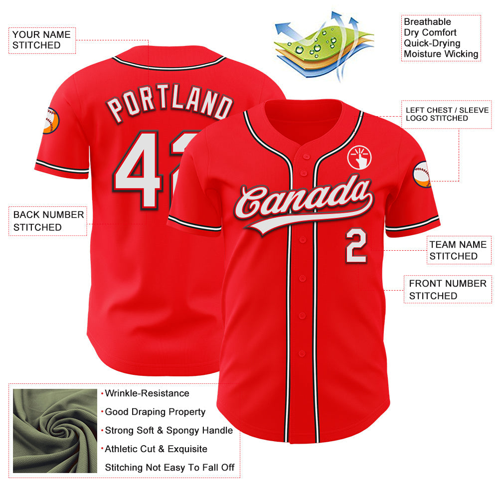 Custom Fire Red White-Black Authentic Baseball Jersey - Sky-Custom