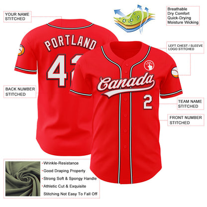 Custom Fire Red White-Black Authentic Baseball Jersey - Sky-Custom