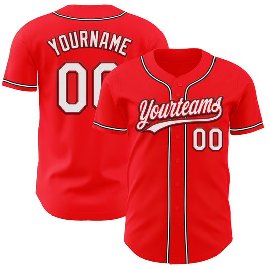 Custom Fire Red White-Black Authentic Baseball Jersey - Sky-Custom