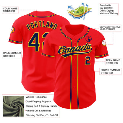Custom Fire Red Navy-Yellow Authentic Baseball Jersey - Sky-Custom