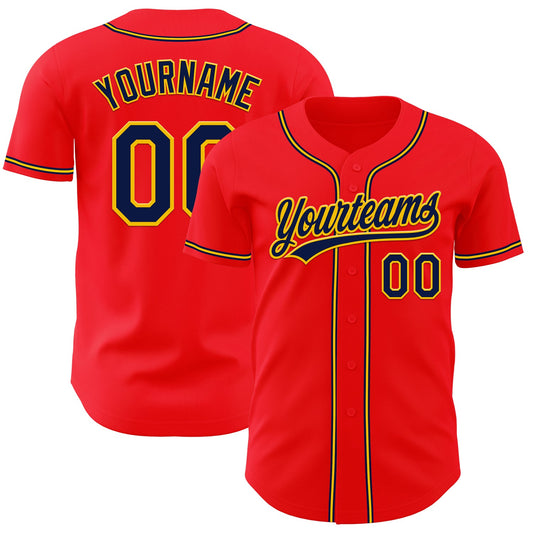 Custom Fire Red Navy-Yellow Authentic Baseball Jersey - Sky-Custom