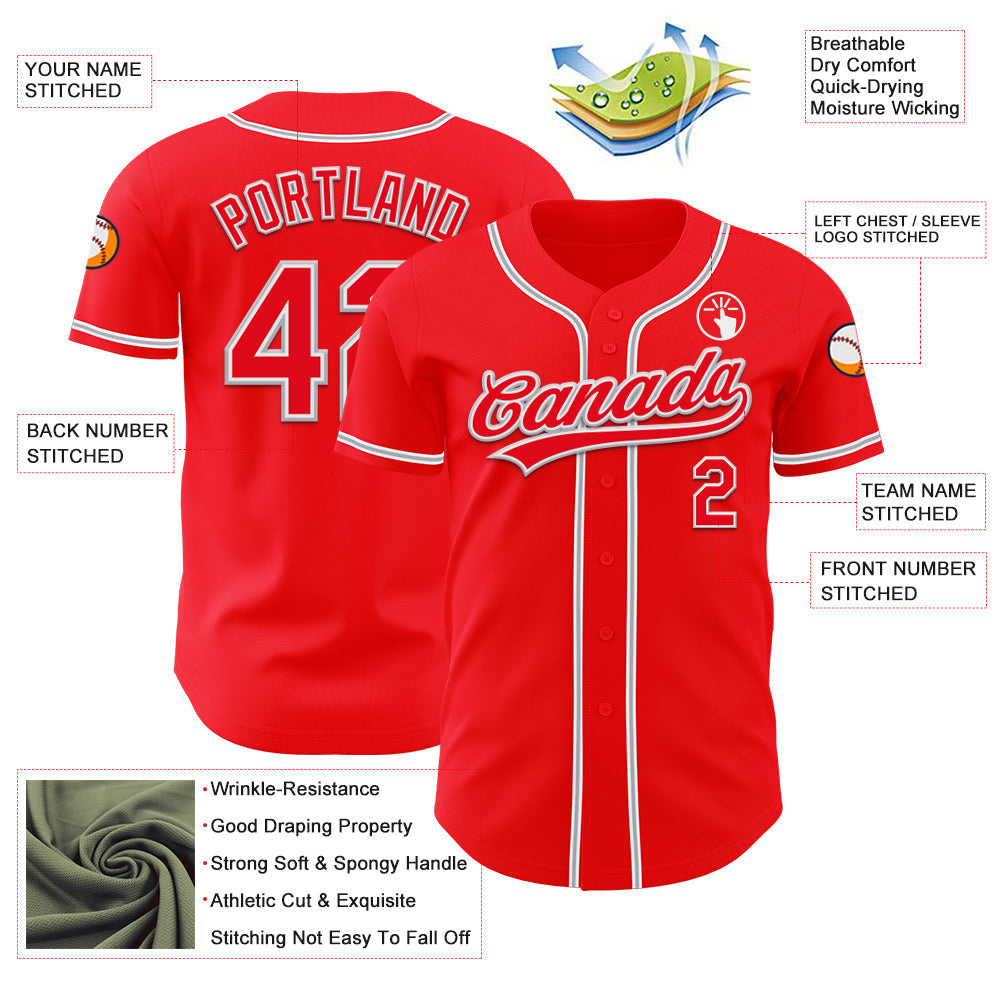 Custom Fire Red White-Gray Authentic Baseball Jersey - Sky-Custom
