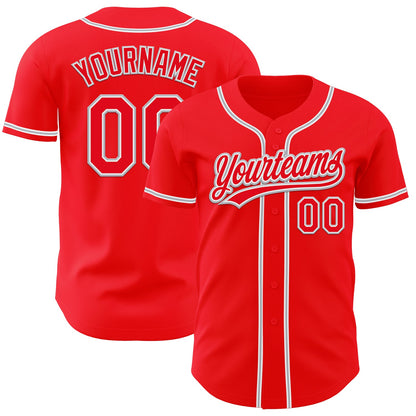 Custom Fire Red White-Gray Authentic Baseball Jersey - Sky-Custom