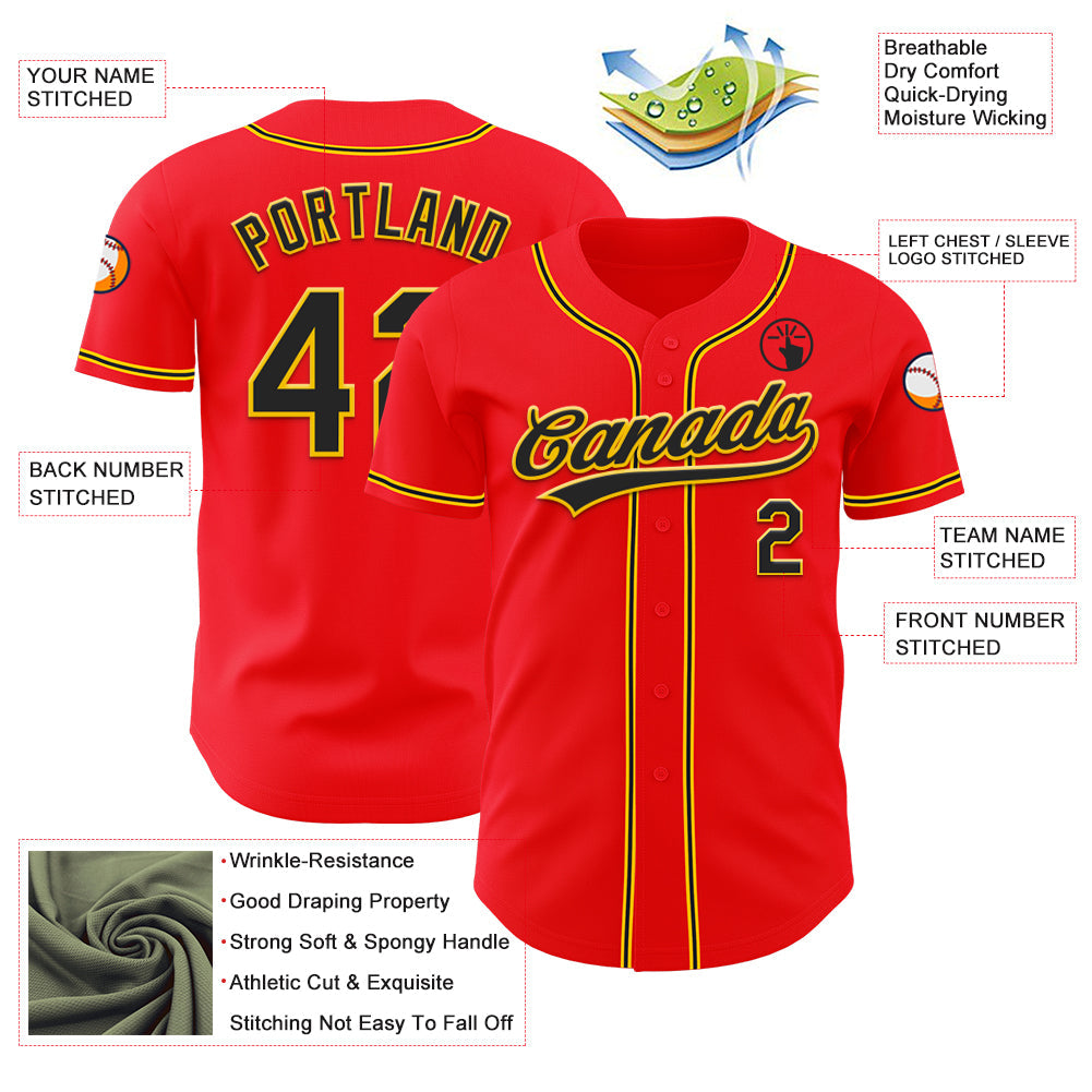 Custom Fire Red Black-Yellow Authentic Baseball Jersey - Sky-Custom