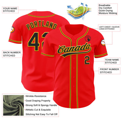Custom Fire Red Black-Yellow Authentic Baseball Jersey - Sky-Custom