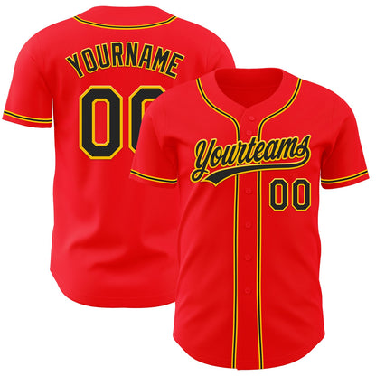 Custom Fire Red Black-Yellow Authentic Baseball Jersey - Sky-Custom