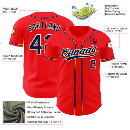 Custom Fire Red Navy-Old Gold Authentic Baseball Jersey - Sky-Custom