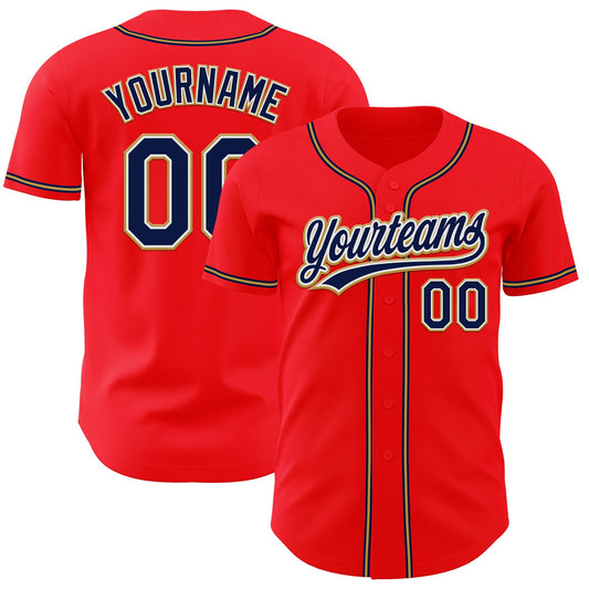 Custom Fire Red Navy-Old Gold Authentic Baseball Jersey - Sky-Custom