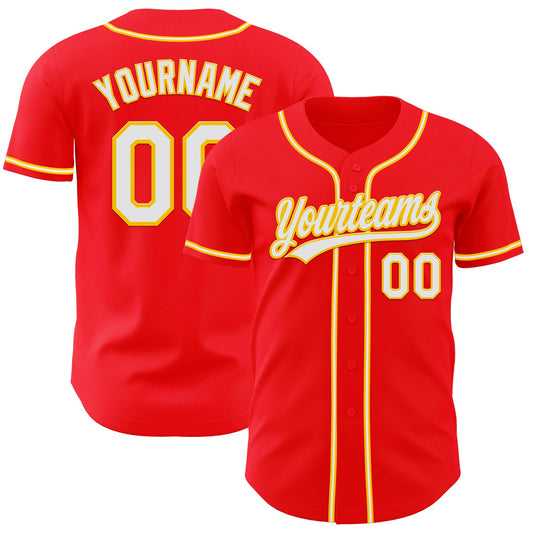 Custom Fire Red White-Yellow Authentic Baseball Jersey - Sky-Custom