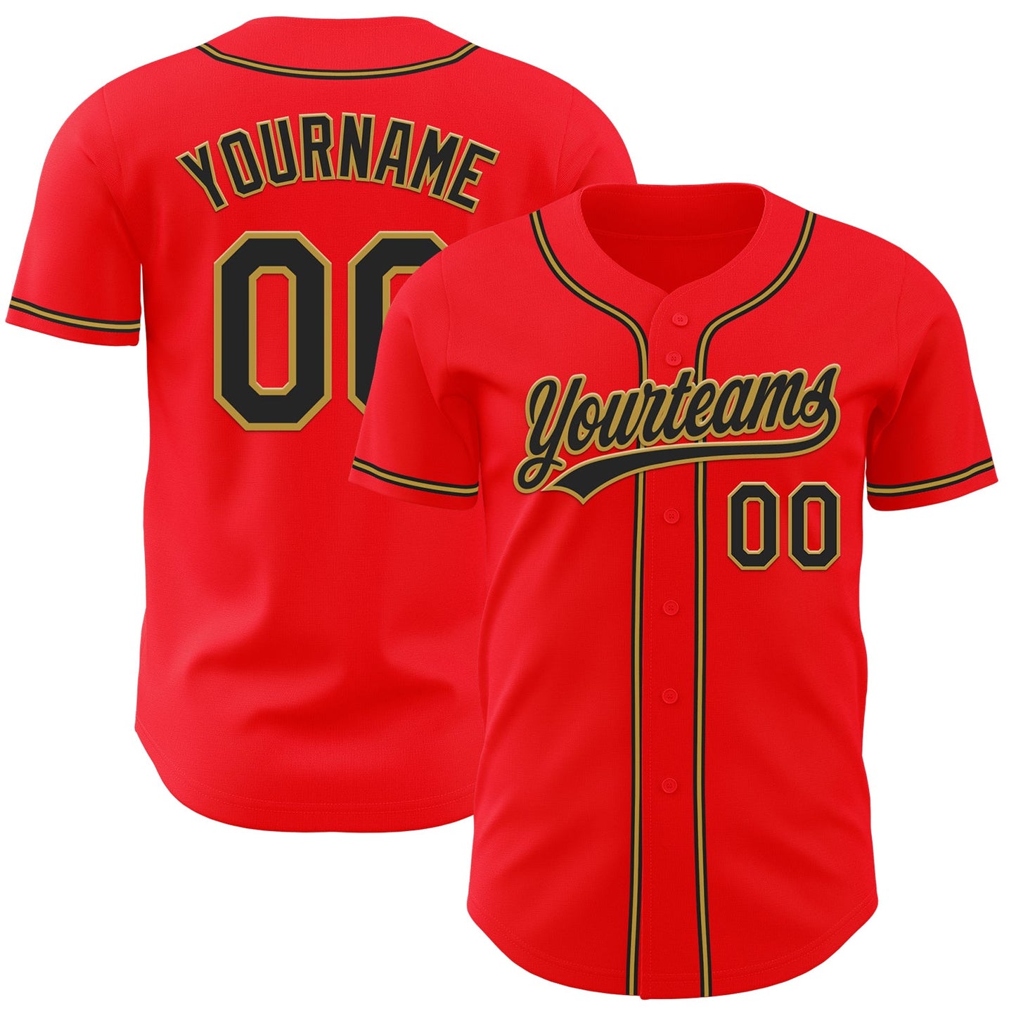 Custom Fire Red Black-Old Gold Authentic Baseball Jersey - Sky-Custom