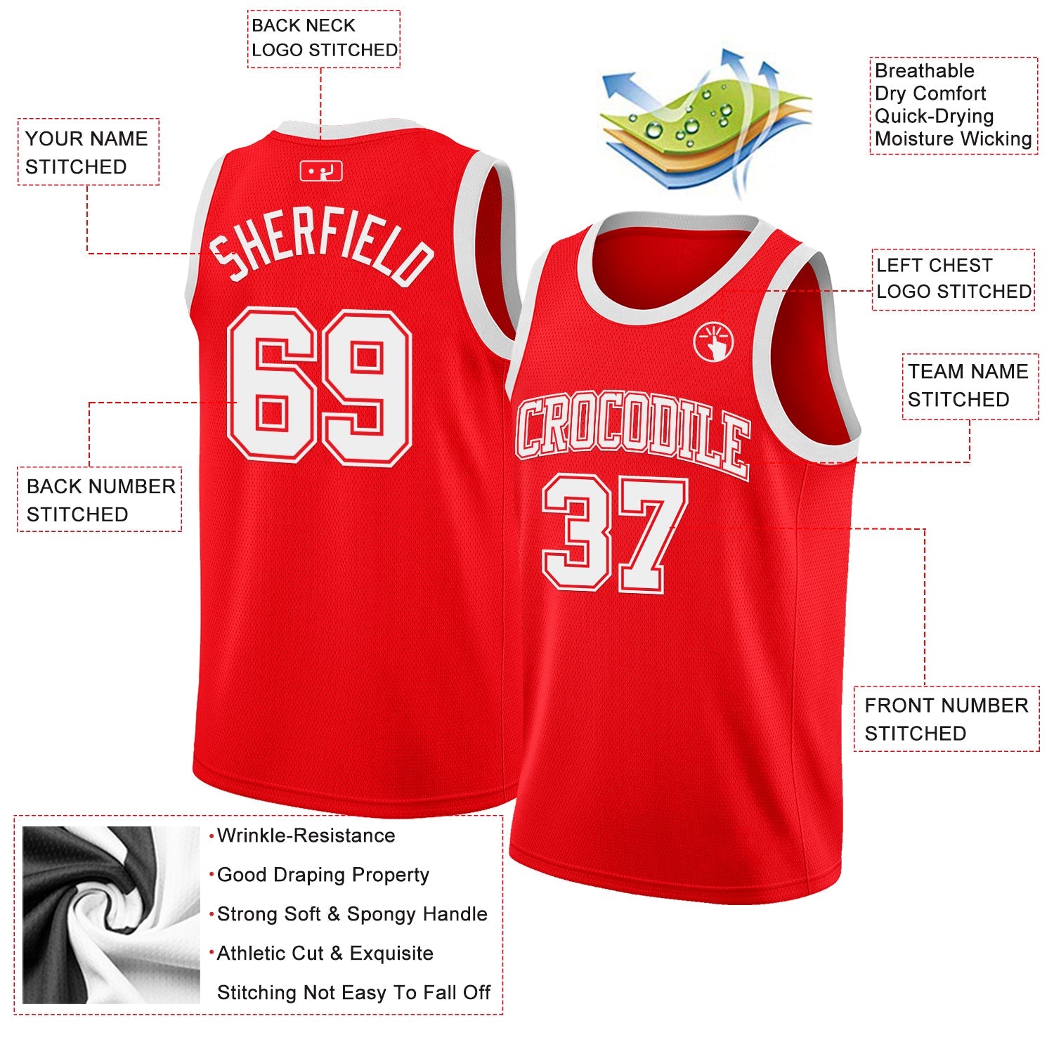 Custom Fire Red White Authentic Basketball Jersey - Sky-Custom