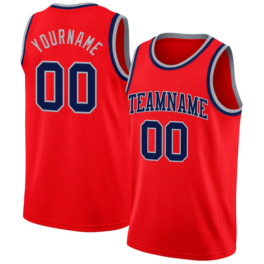 Custom Fire Red Navy-Gray Authentic Basketball Jersey - Sky-Custom