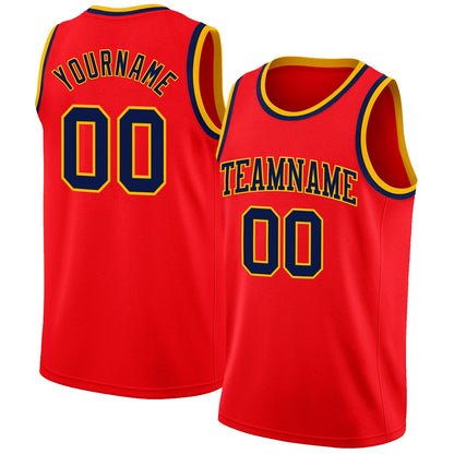 Custom Fire Red Navy-Gold Authentic Basketball Jersey - Sky-Custom