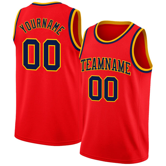 Custom Fire Red Navy-Gold Authentic Basketball Jersey - Sky-Custom
