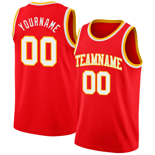 Custom Fire Red White-Gold Authentic Basketball Jersey - Sky-Custom