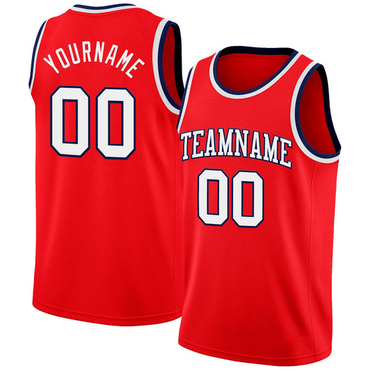 Custom Fire Red White-Navy Authentic Basketball Jersey - Sky-Custom