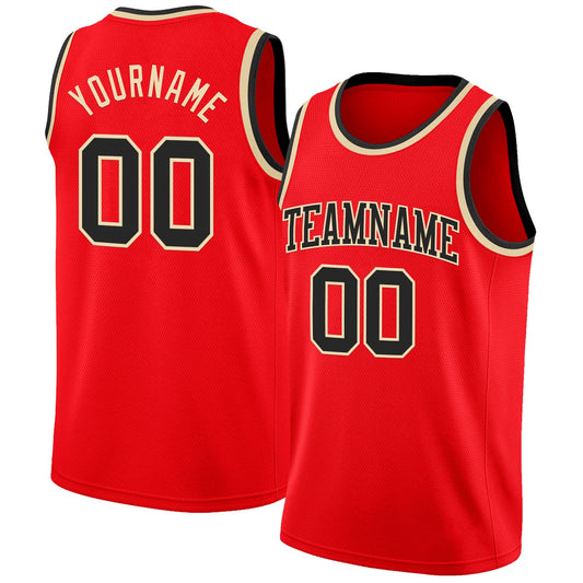 Custom Fire Red Black-Cream Authentic Basketball Jersey - Sky-Custom