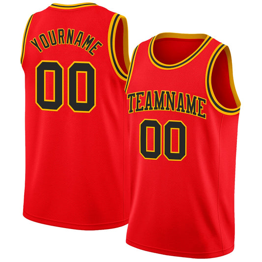 Custom Fire Red Black-Gold Authentic Basketball Jersey - Sky-Custom