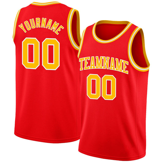 Custom Fire Red Gold-White Authentic Basketball Jersey - Sky-Custom