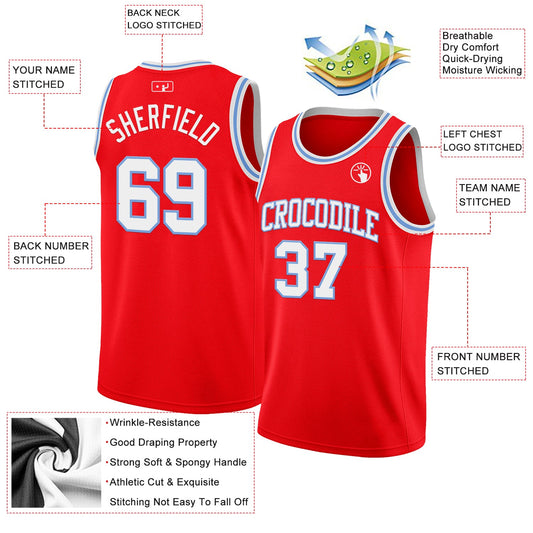Custom Fire Red White-Light Blue Authentic Basketball Jersey - Sky-Custom