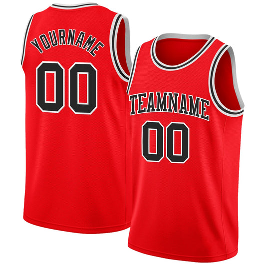 Custom Fire Red Black-White Authentic Basketball Jersey - Sky-Custom