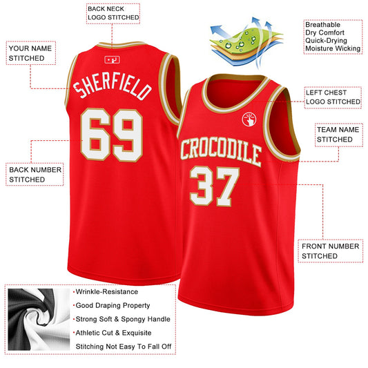 Custom Fire Red White-Old Gold Authentic Basketball Jersey - Sky-Custom