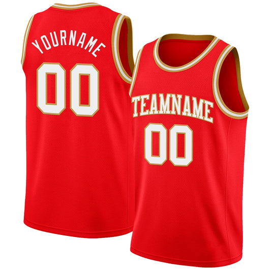 Custom Fire Red White-Old Gold Authentic Basketball Jersey - Sky-Custom