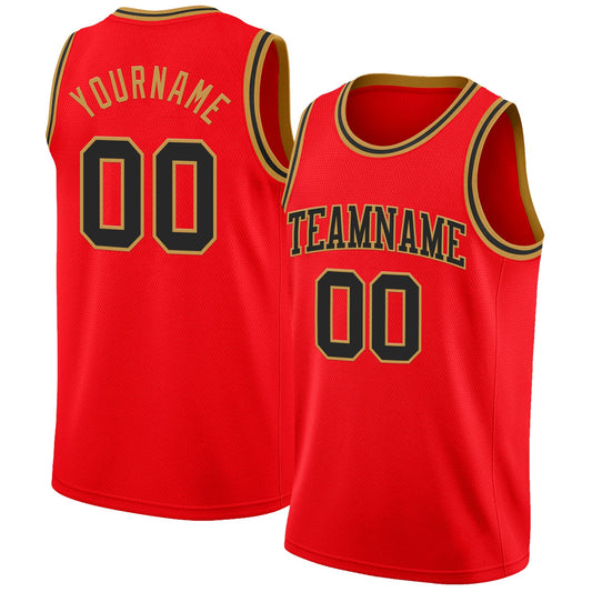 Custom Fire Red Black-Old Gold Authentic Basketball Jersey - Sky-Custom