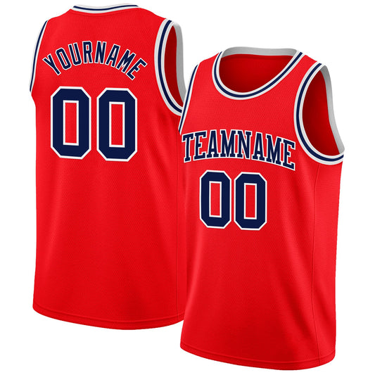 Custom Fire Red Navy-White Authentic Basketball Jersey - Sky-Custom