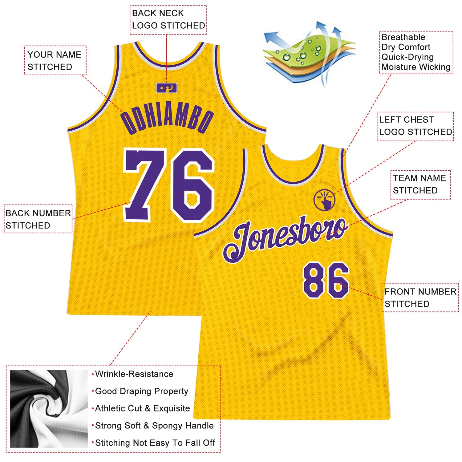 Custom Gold Purple-White Authentic Throwback Basketball Jersey - Sky-Custom