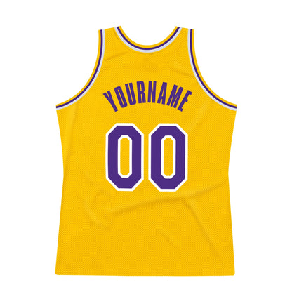 Custom Gold Purple-White Authentic Throwback Basketball Jersey - Sky-Custom