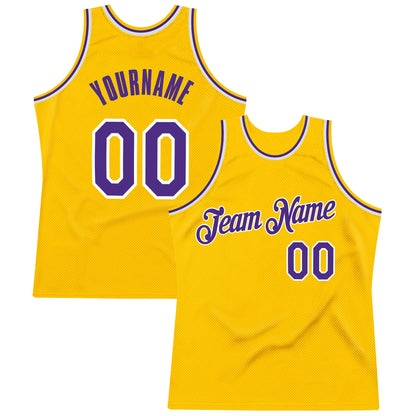 Custom Gold Purple-White Authentic Throwback Basketball Jersey - Sky-Custom