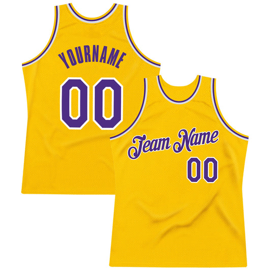 Custom Gold Purple-White Authentic Throwback Basketball Jersey - Sky-Custom