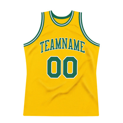 Custom Gold Kelly Green-White Authentic Throwback Basketball Jersey - Sky-Custom