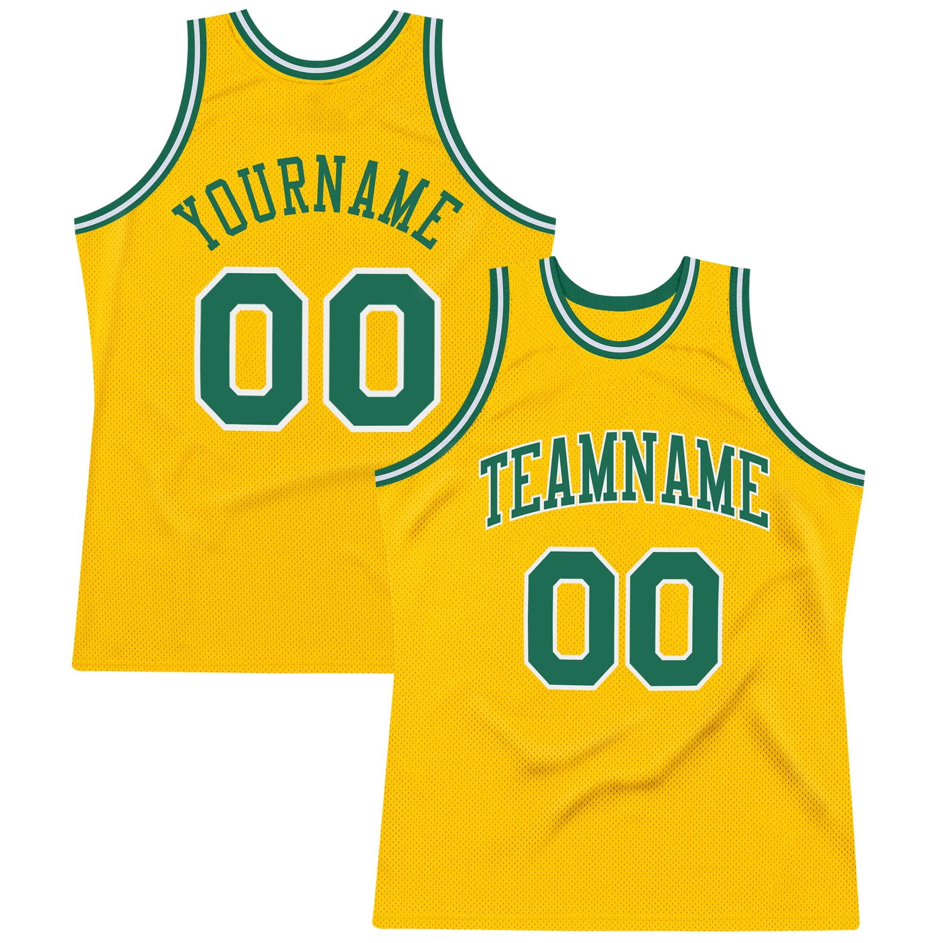 Custom Gold Kelly Green-White Authentic Throwback Basketball Jersey - Sky-Custom