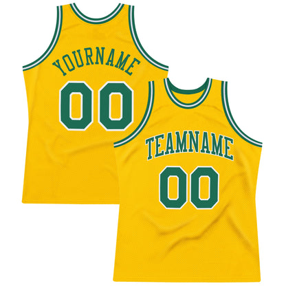 Custom Gold Kelly Green-White Authentic Throwback Basketball Jersey - Sky-Custom